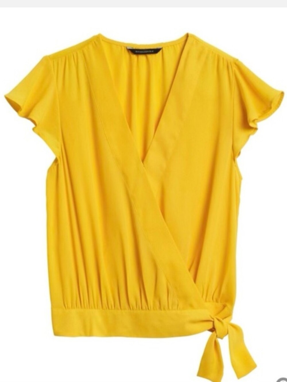 Banana Republic Summer Yellow Ruffle Sleeve Wrap Crop Blouse, Size Small